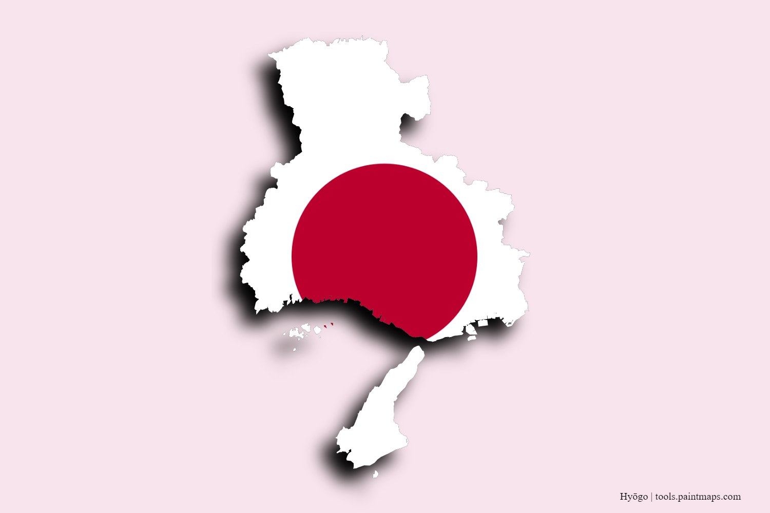 flag map of Hyogo Prefecture with 3D shadow effect