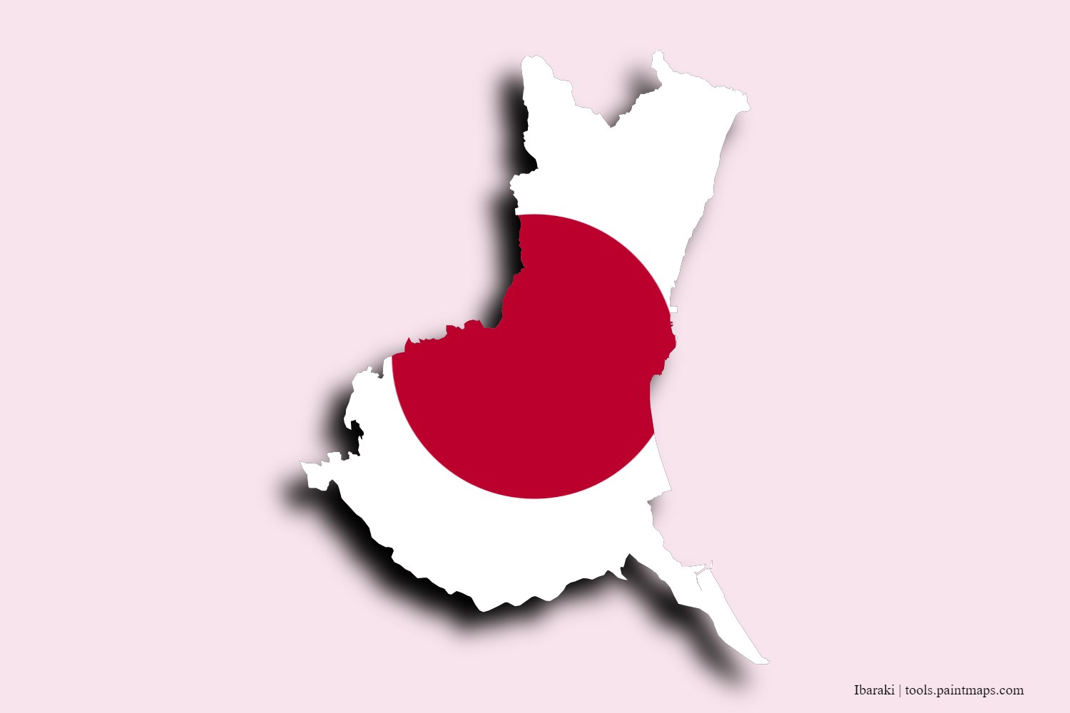 flag map of Ibaraki Prefecture with 3D shadow effect