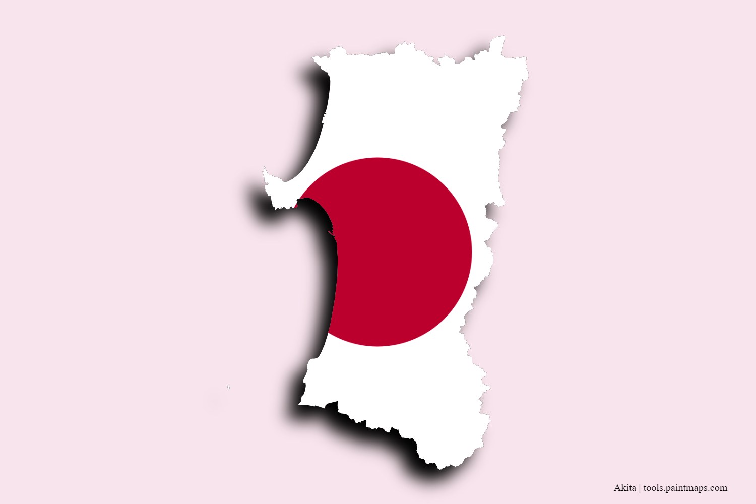 flag map of Akita Prefecture with 3D shadow effect