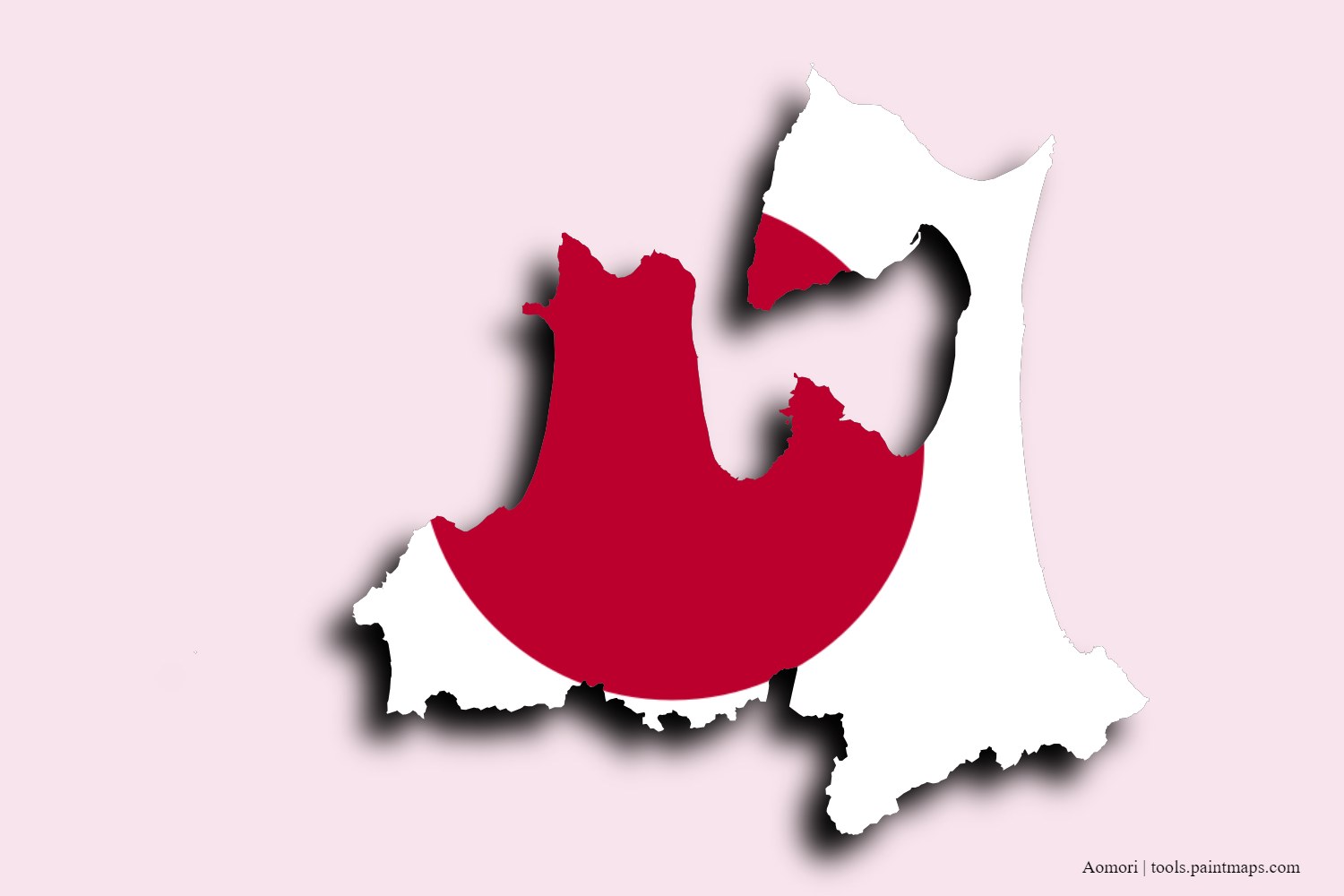 flag map of Aomori Prefecture with 3D shadow effect