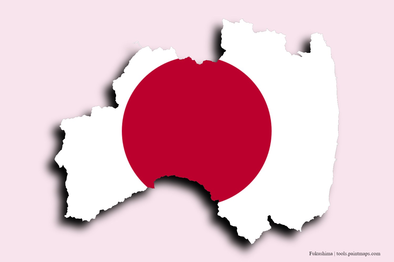 flag map of Fukushima Prefecture with 3D shadow effect