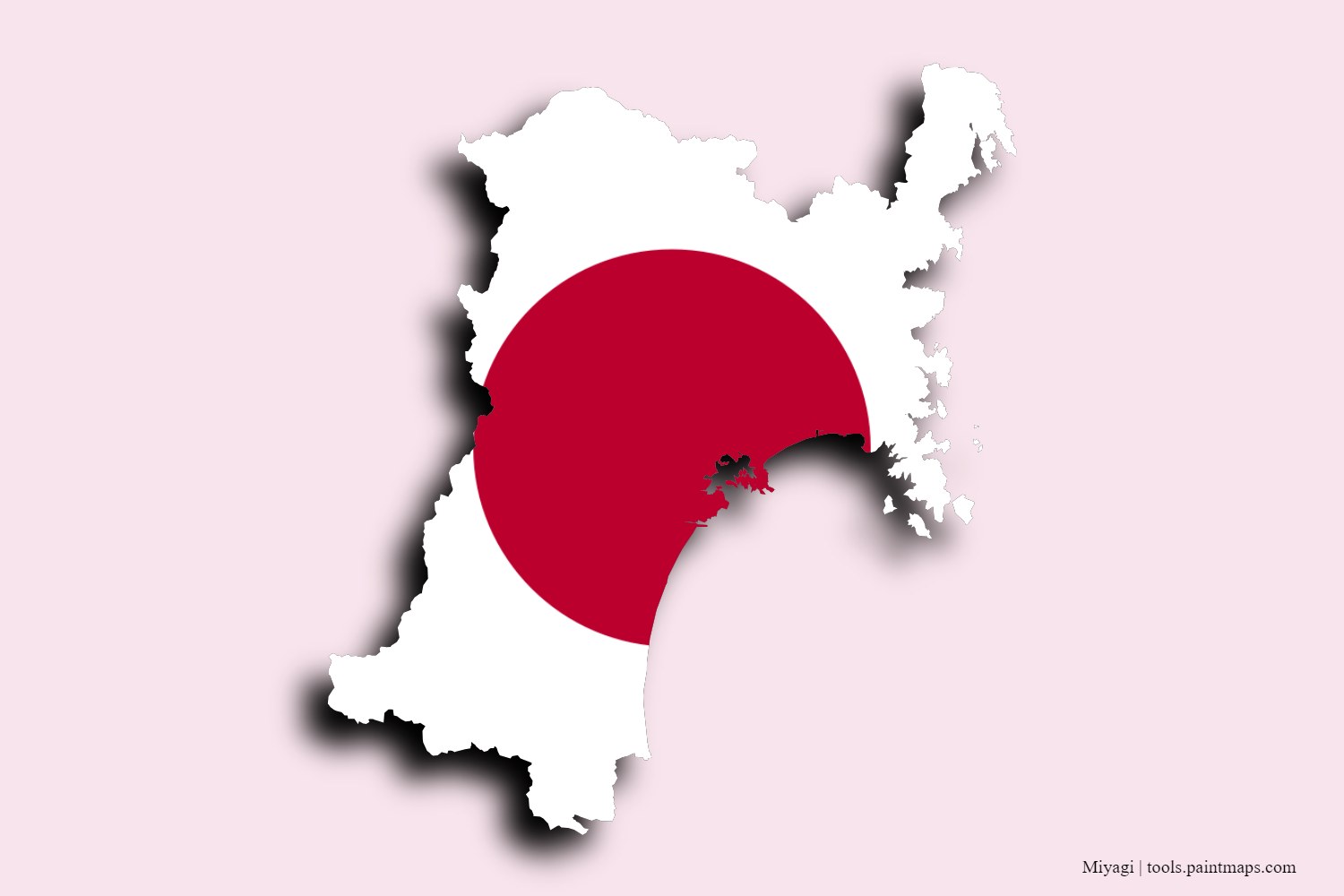 flag map of Miyagi Prefecture with 3D shadow effect