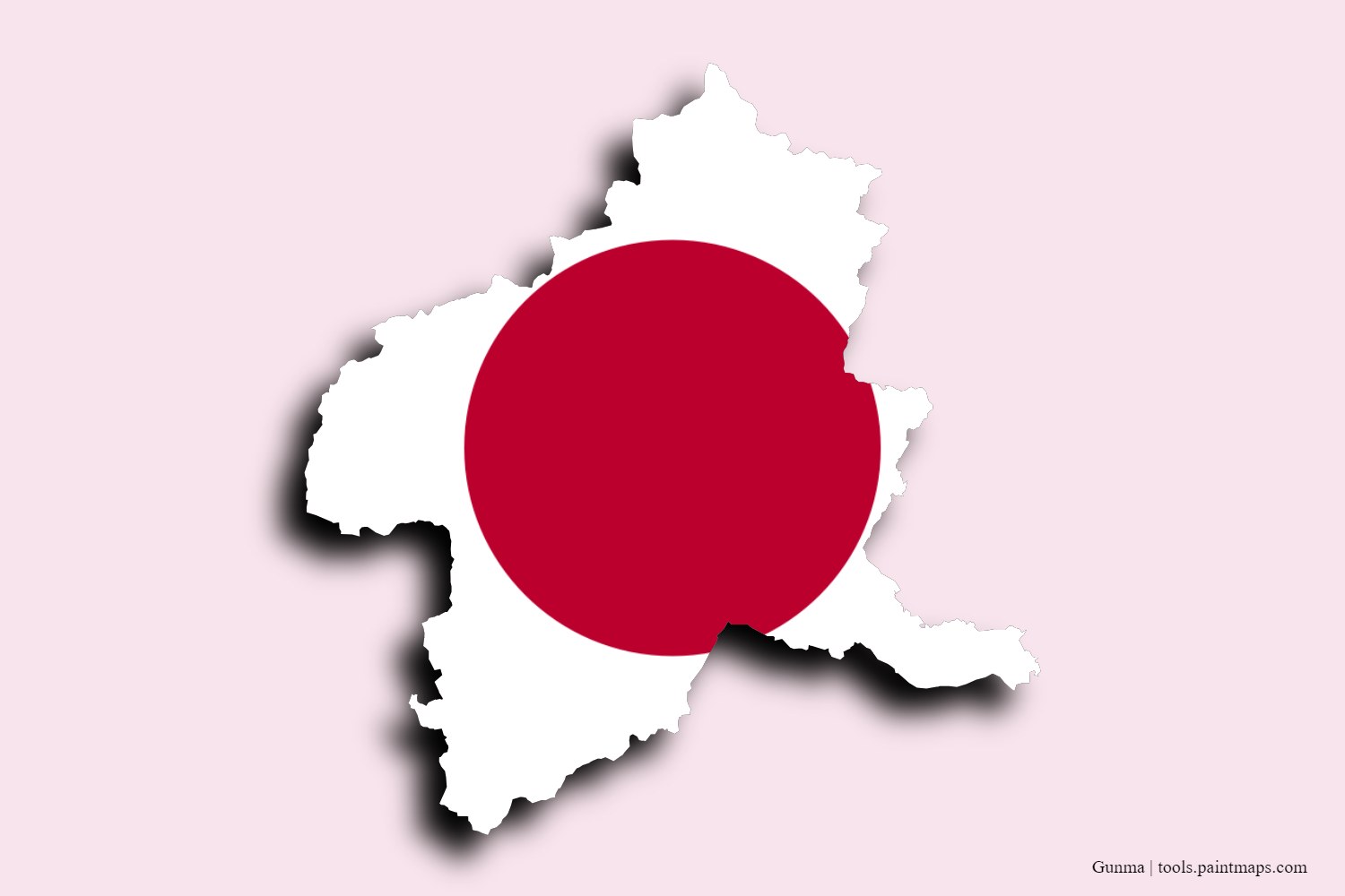 flag map of Gunma Prefecture with 3D shadow effect