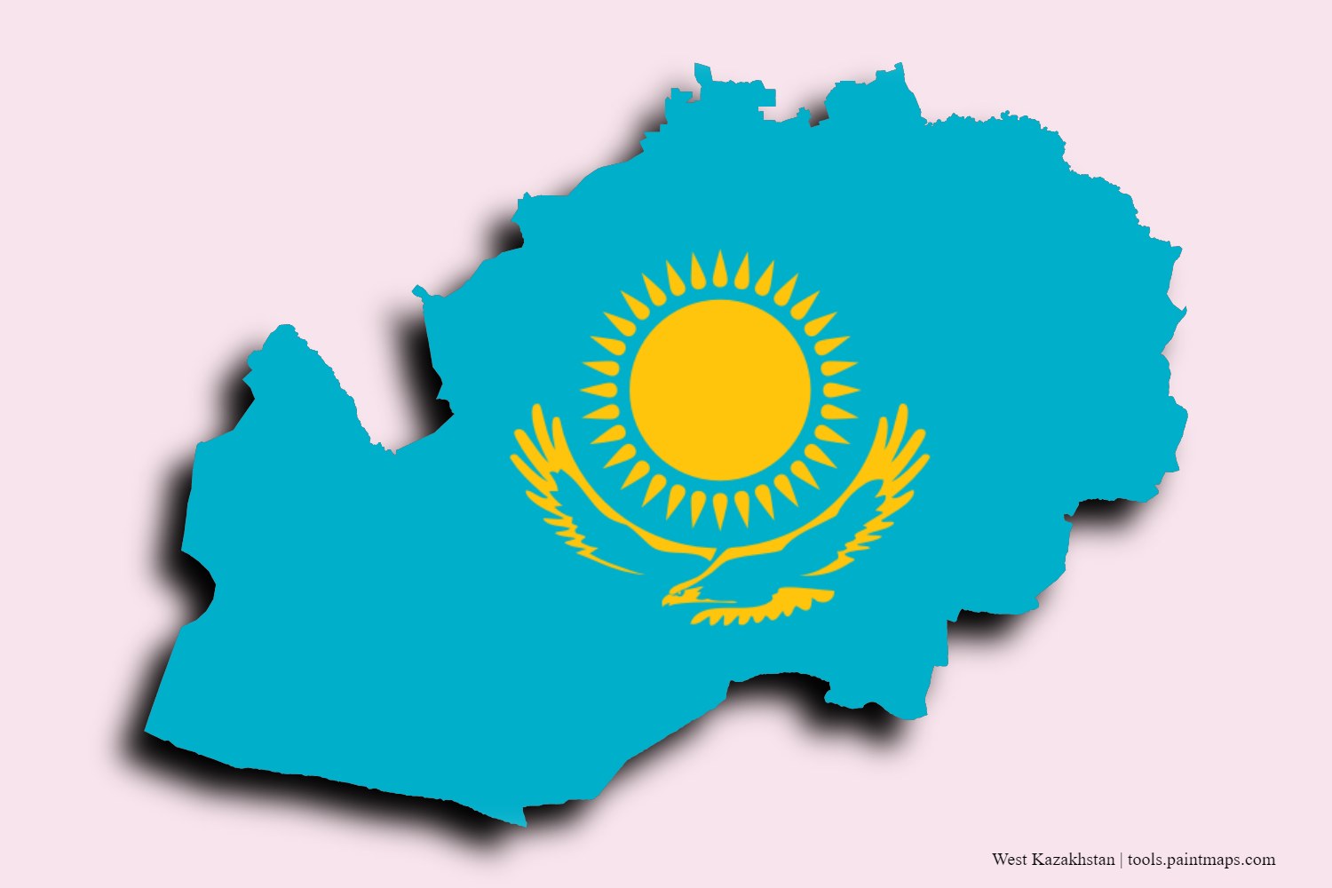 Mapa de la bandera de West Kazakhstan con efecto de sombra 3D