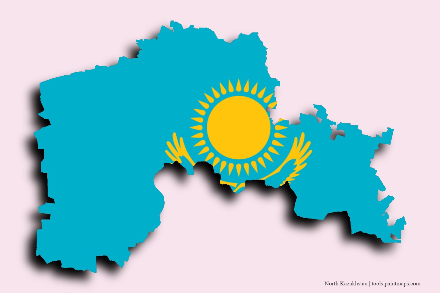 Mapa de la bandera de North Kazakhstan con efecto de sombra 3D