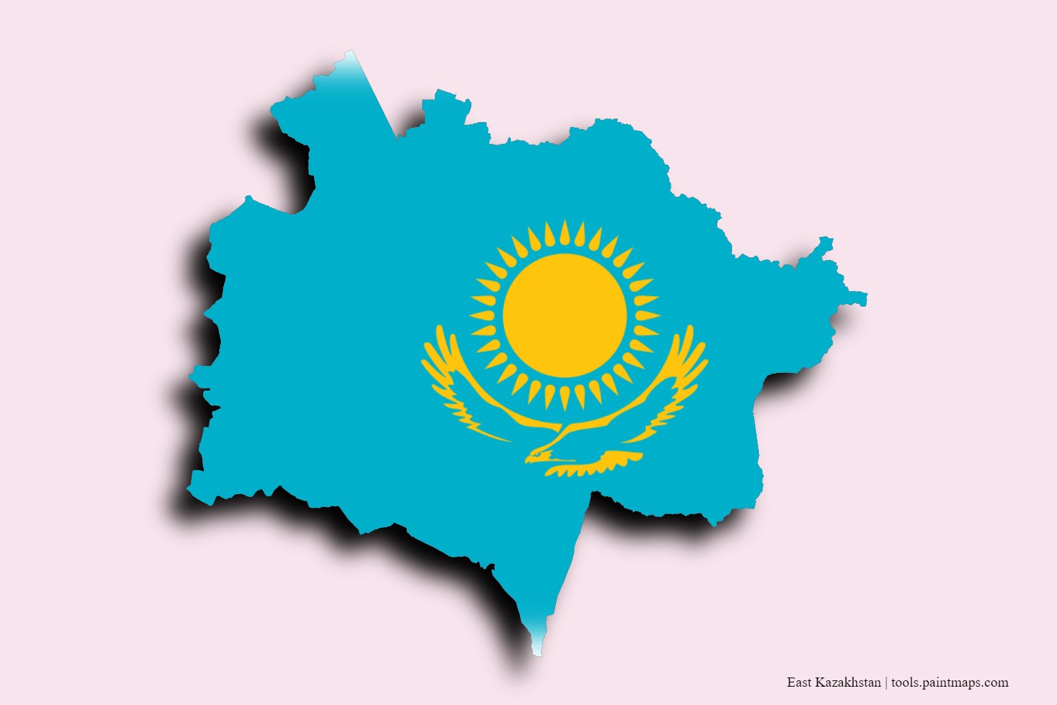 Mapa de la bandera de East Kazakhstan con efecto de sombra 3D