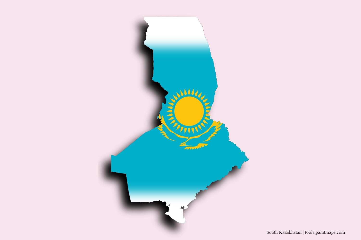 Mapa de la bandera de South Kazakhstan con efecto de sombra 3D