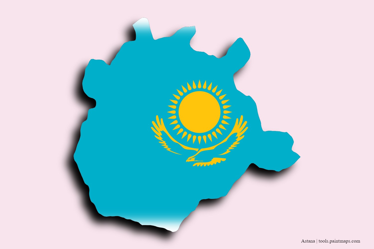 flag map of Astana with 3D shadow effect