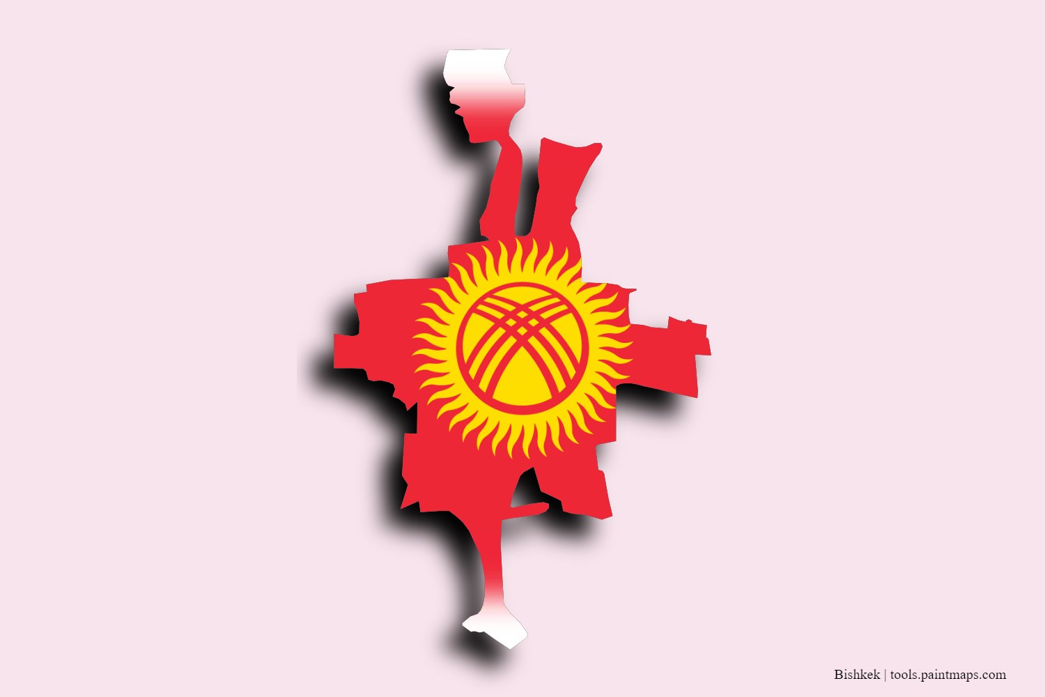 flag map of Bishkek with 3D shadow effect