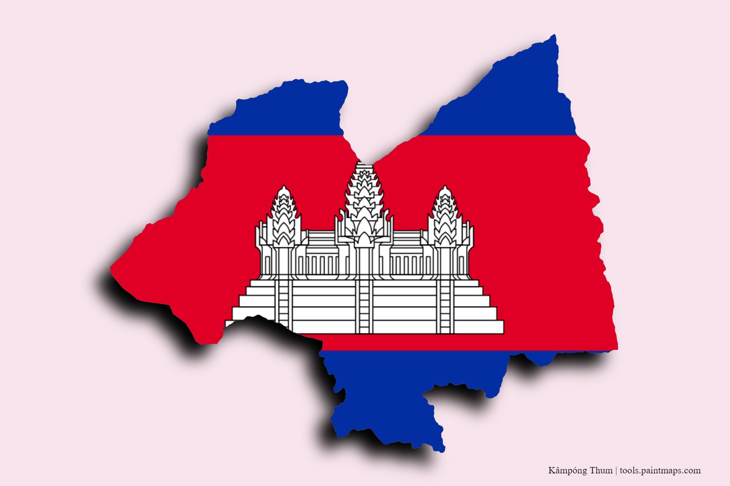 Mapa de la bandera de Kâmpóng Thum con efecto de sombra 3D