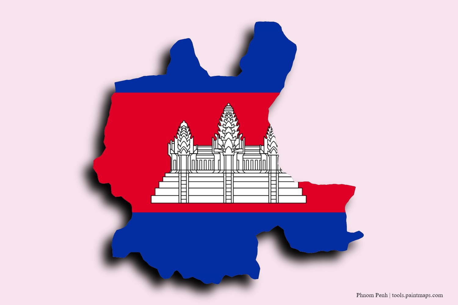 Mapa de la bandera de Phnom Penh con efecto de sombra 3D