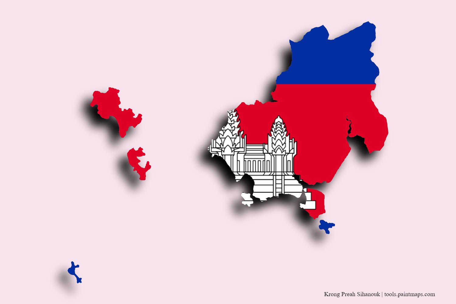 flag map of Preah Seihanu with 3D shadow effect