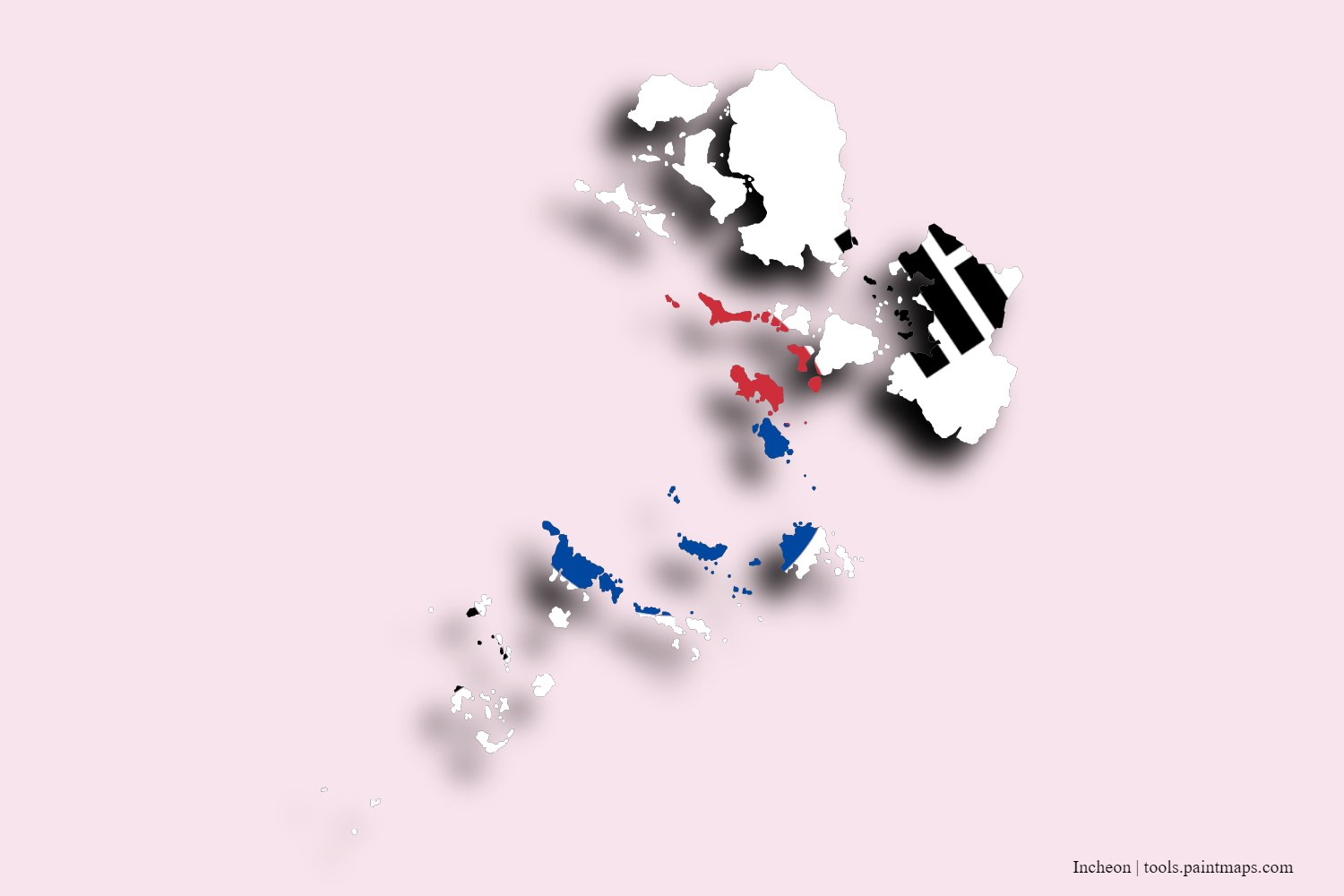 flag map of Incheon with 3D shadow effect