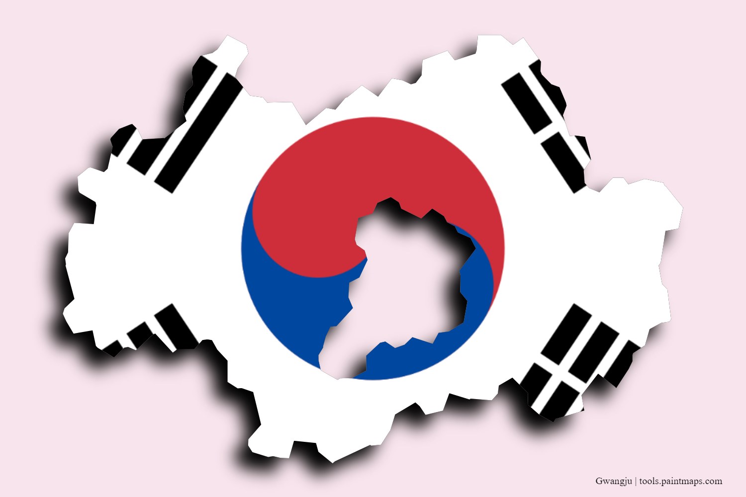 flag map of Gwangju with 3D shadow effect