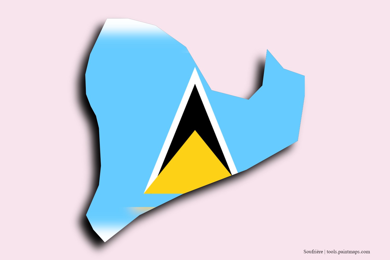 flag map of Soufriere with 3D shadow effect