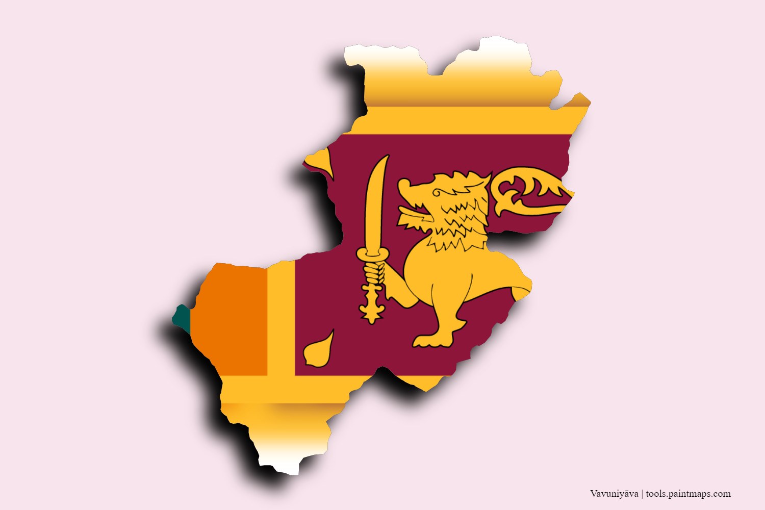 flag map of Vavuniya with 3D shadow effect