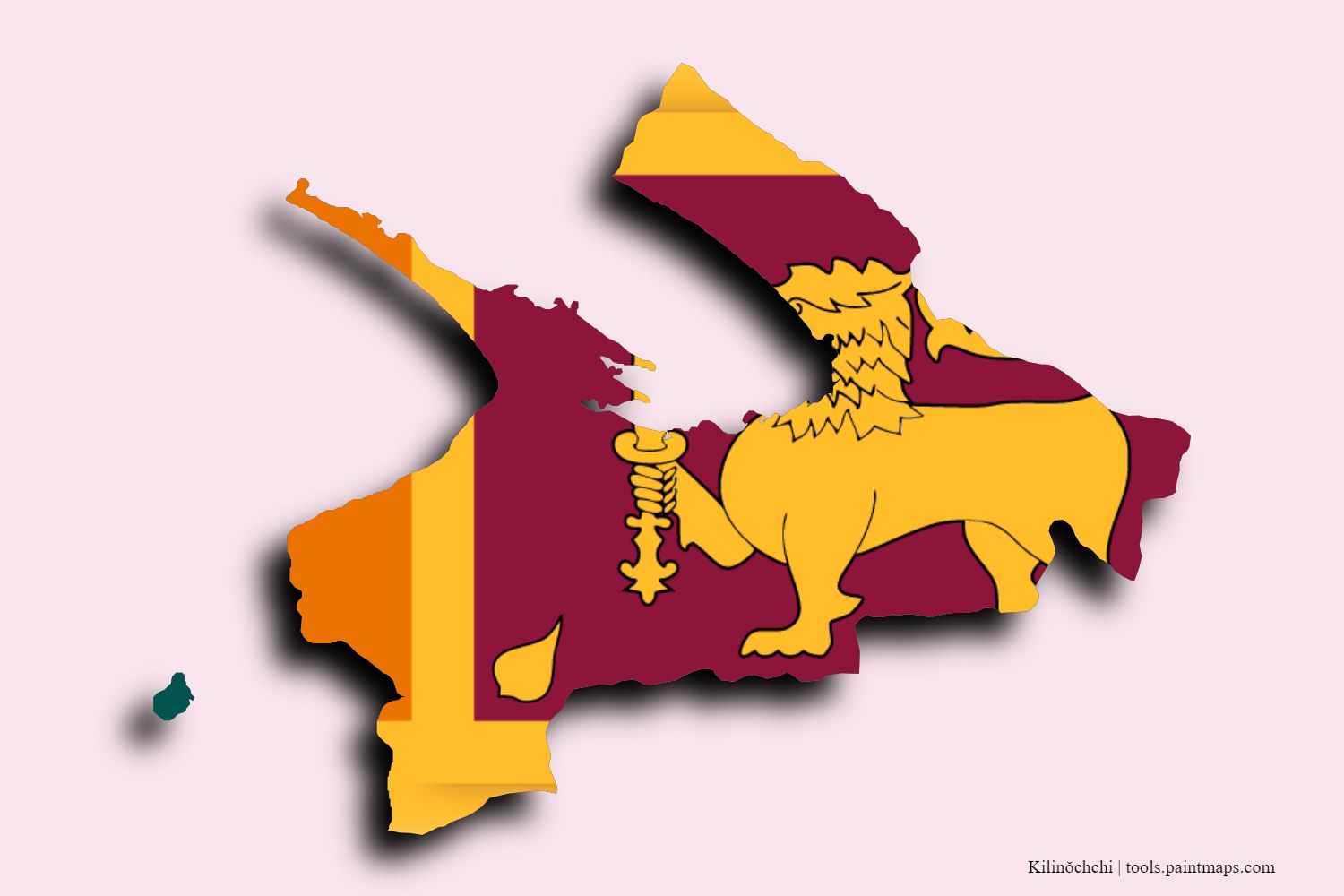 flag map of Kilinochchi with 3D shadow effect