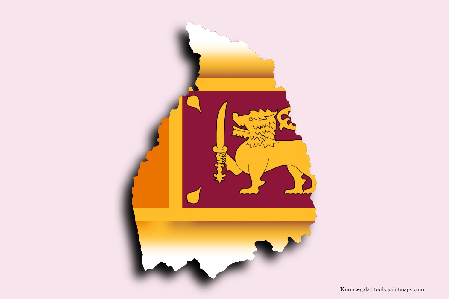 flag map of Kurunegala with 3D shadow effect