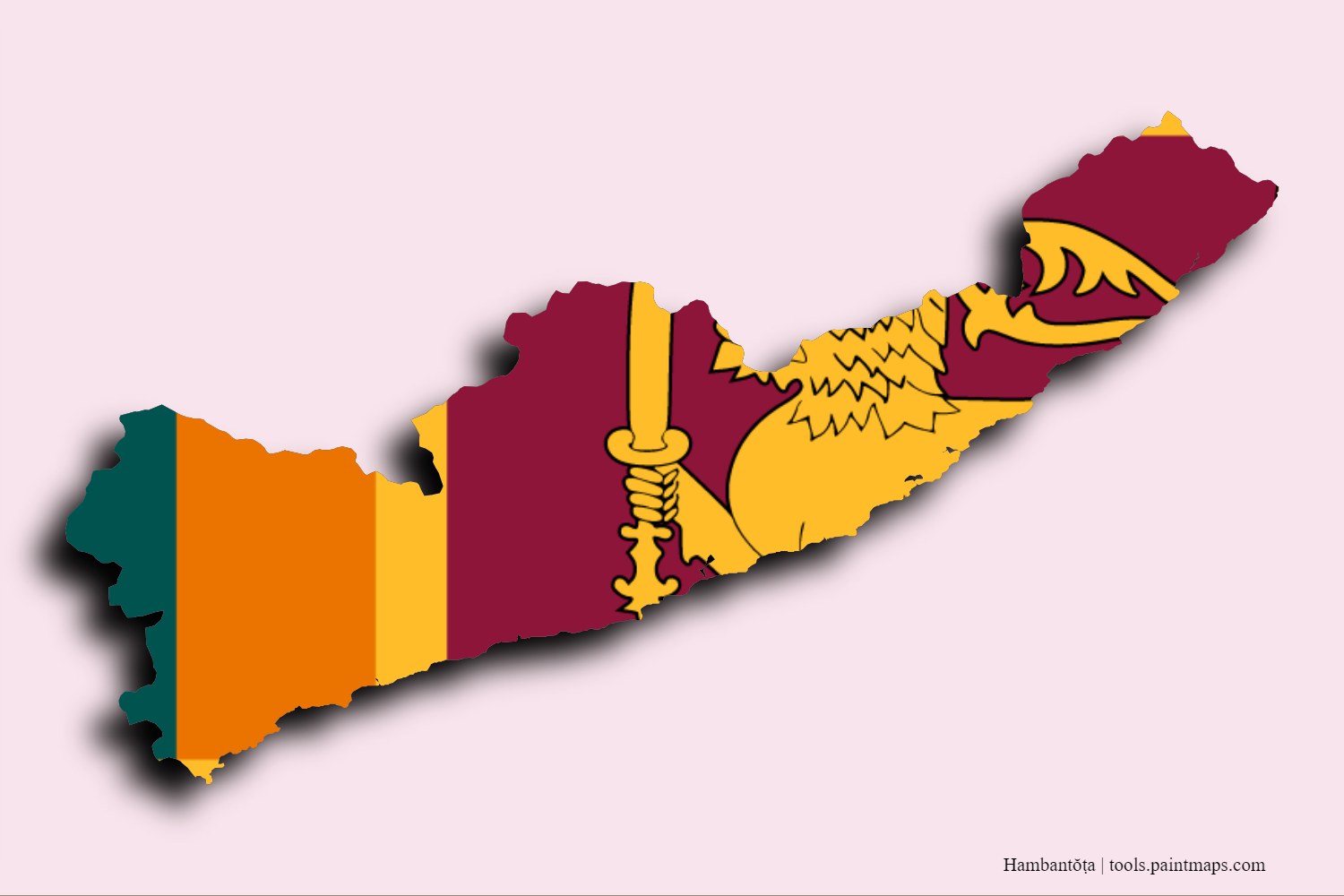 Bayraklı Hambantota District haritası (3D gölgeli)