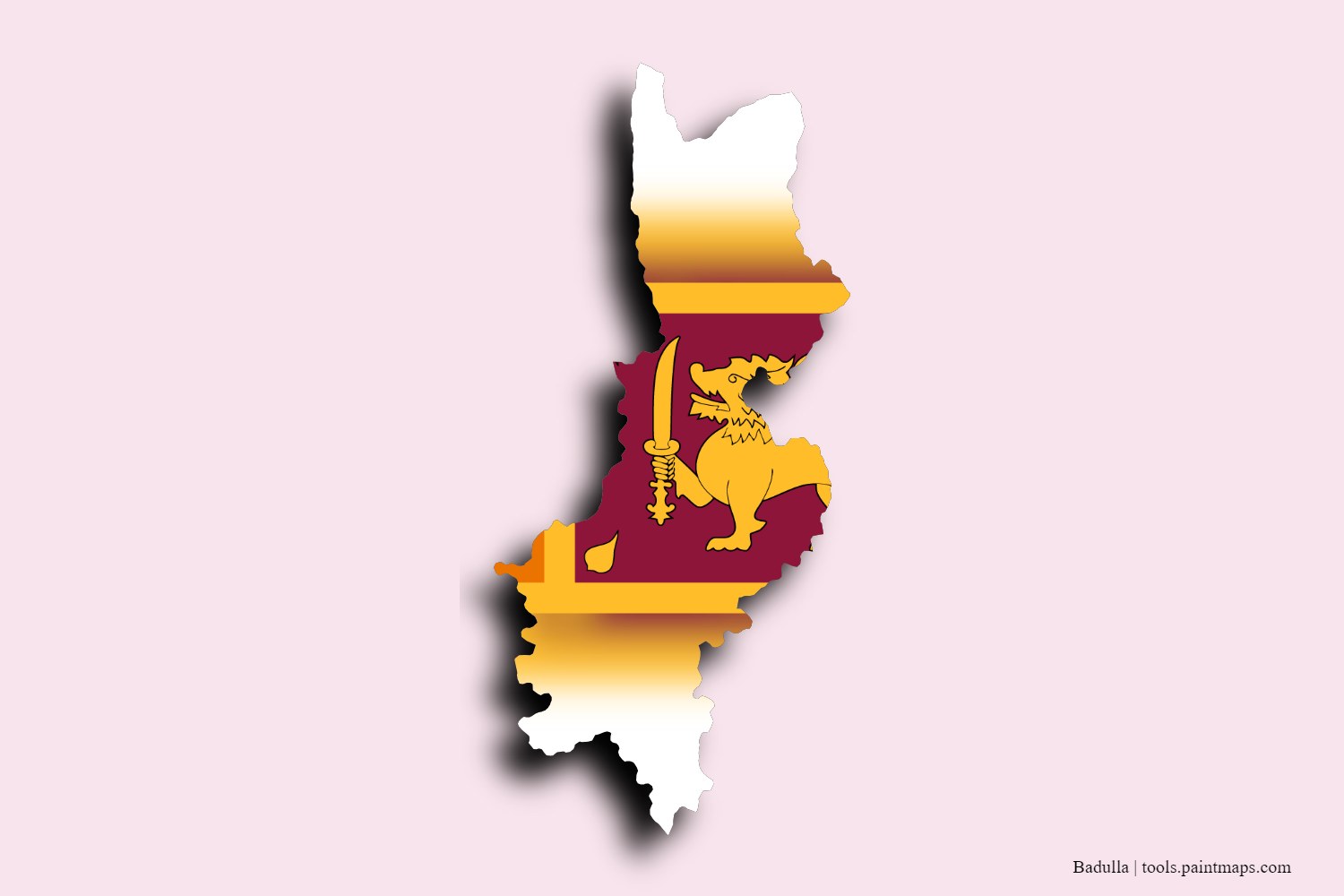 flag map of Badulla with 3D shadow effect