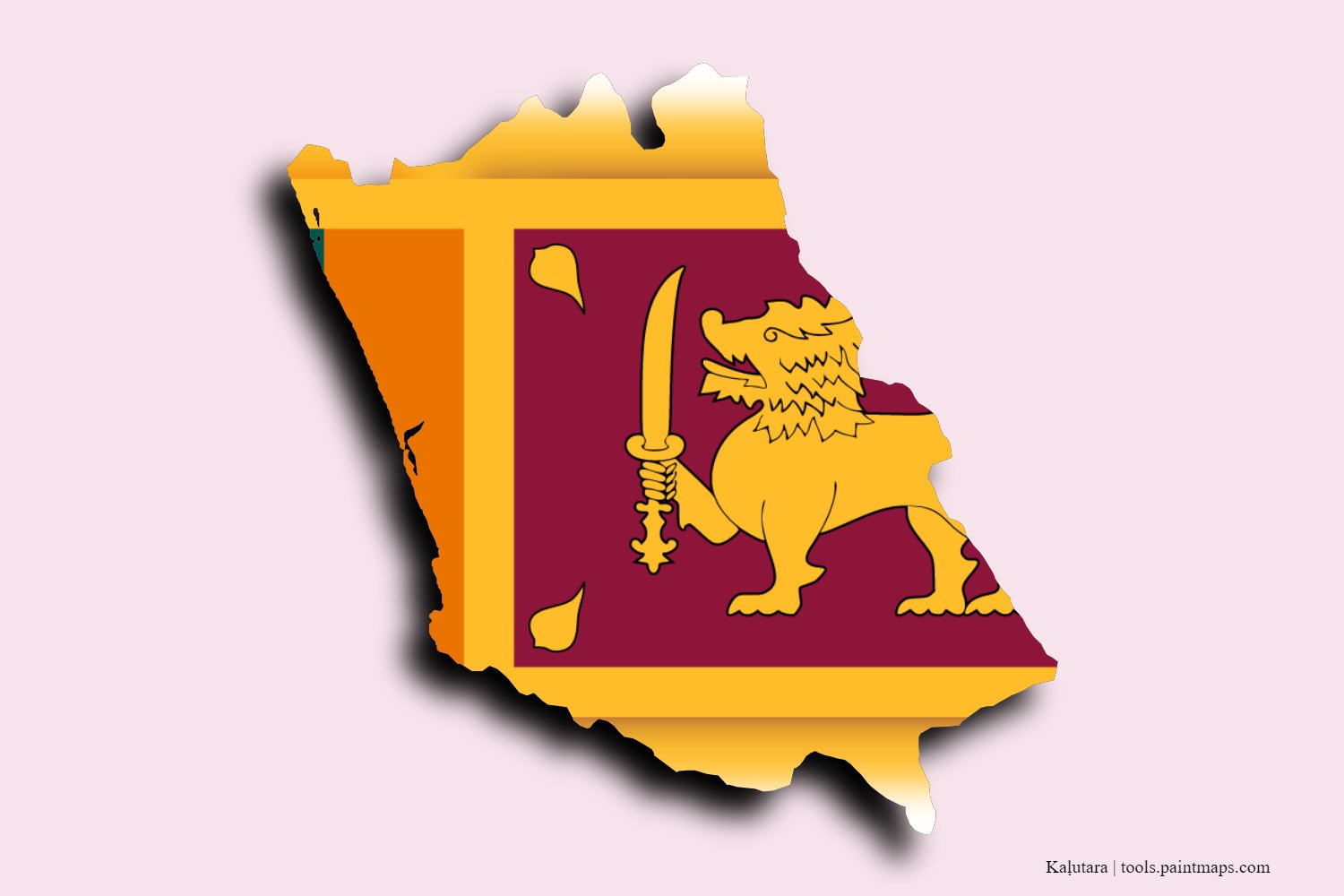 flag map of Kalutara with 3D shadow effect