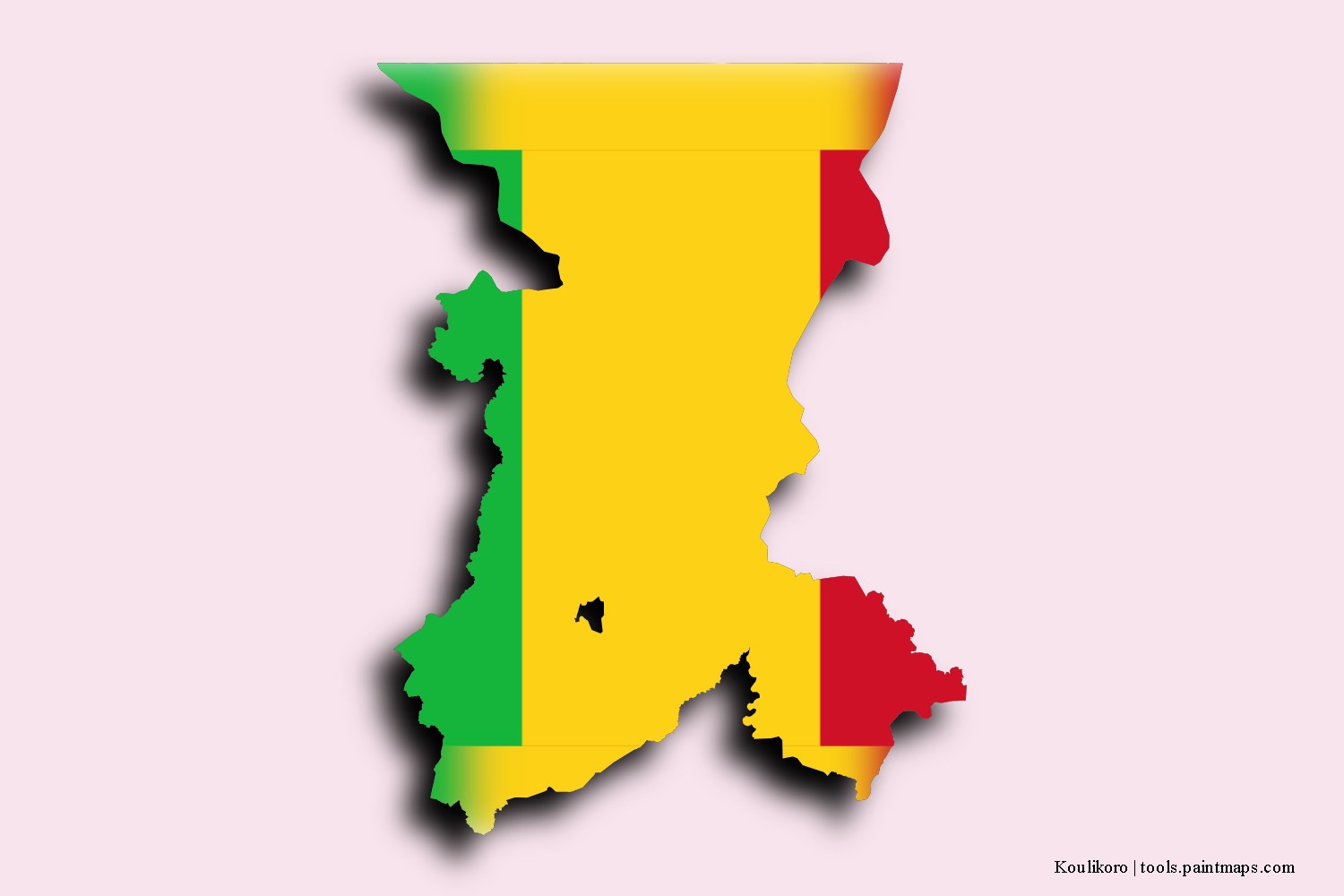 Mapa de la bandera de Koulikoro con efecto de sombra 3D