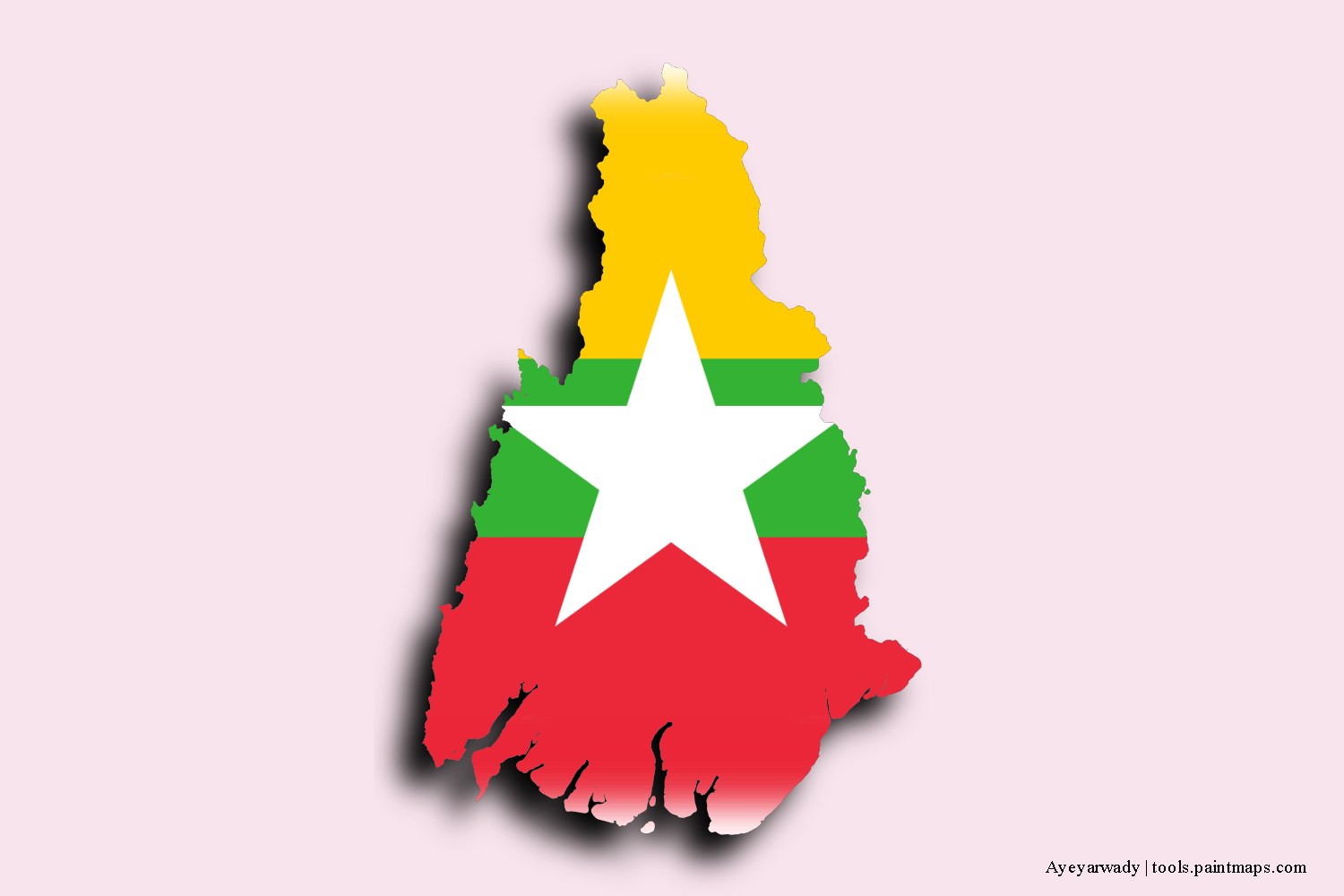 flag map of Ayeyarwady with 3D shadow effect