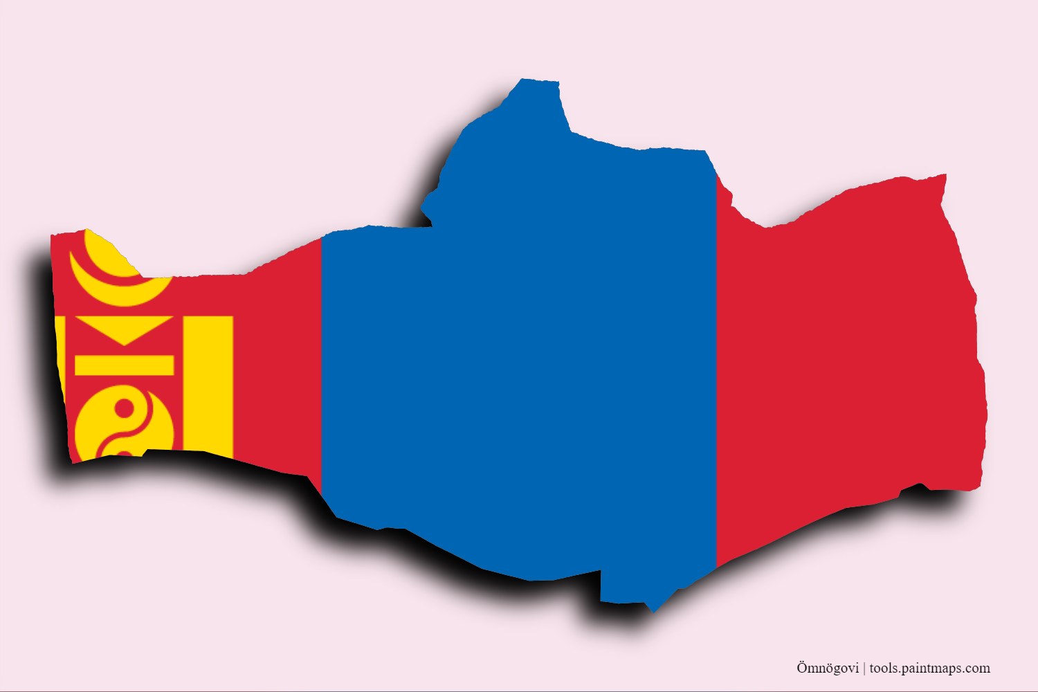 Mapa de la bandera de Ömnögovi con efecto de sombra 3D