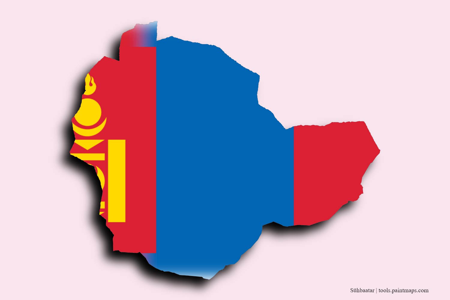 Mapa de la bandera de Sühbaatar con efecto de sombra 3D