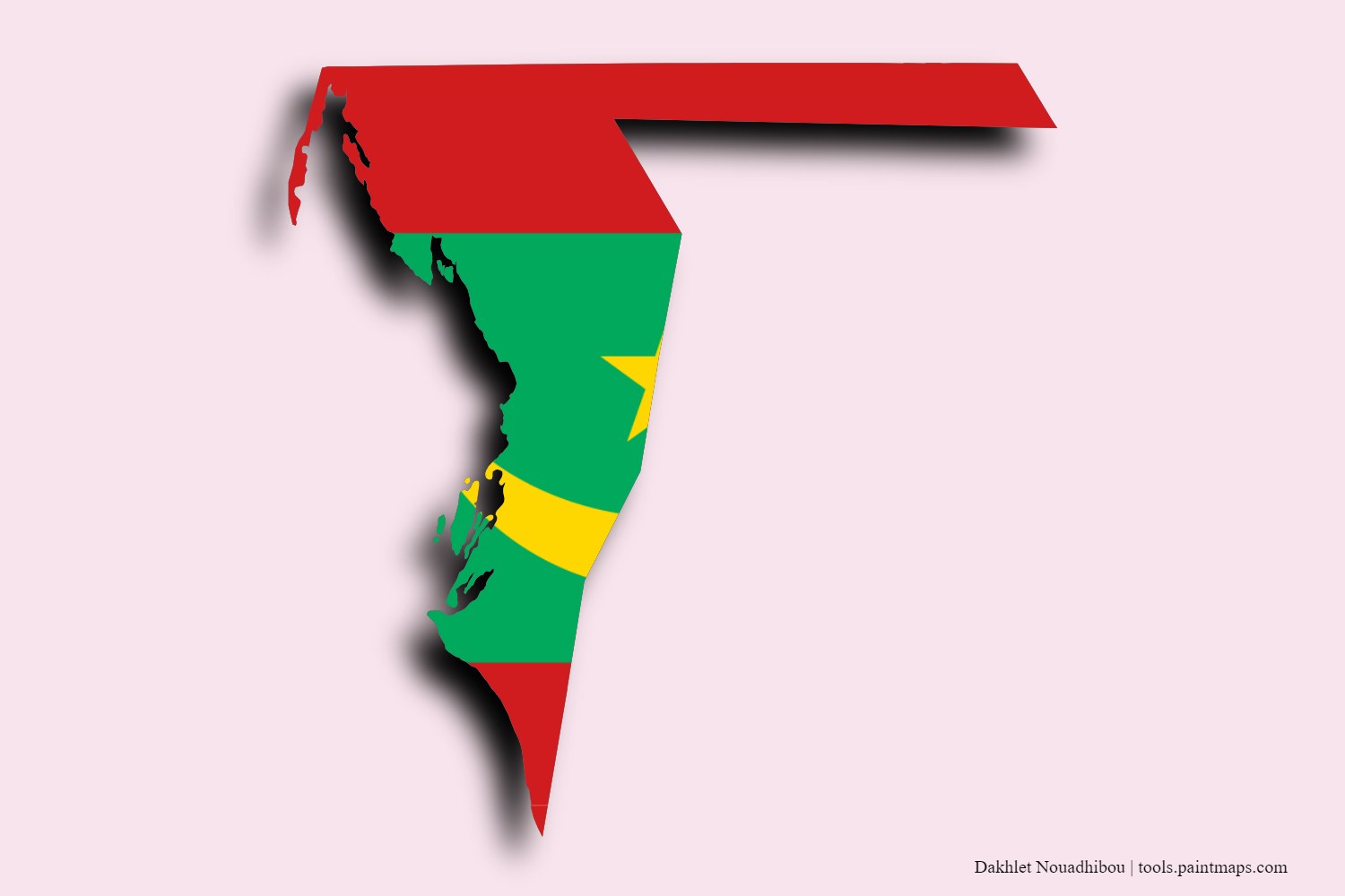 Mapa de la bandera de Dakhlet Nouadhibou con efecto de sombra 3D