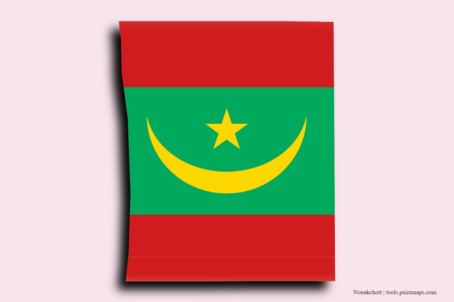 Mapa de la bandera de Nouakchott con efecto de sombra 3D