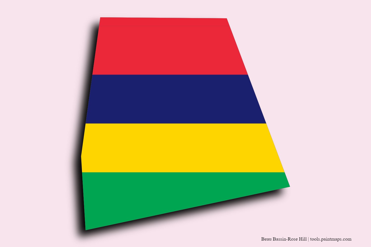 flag map of Beau Bassin with 3D shadow effect