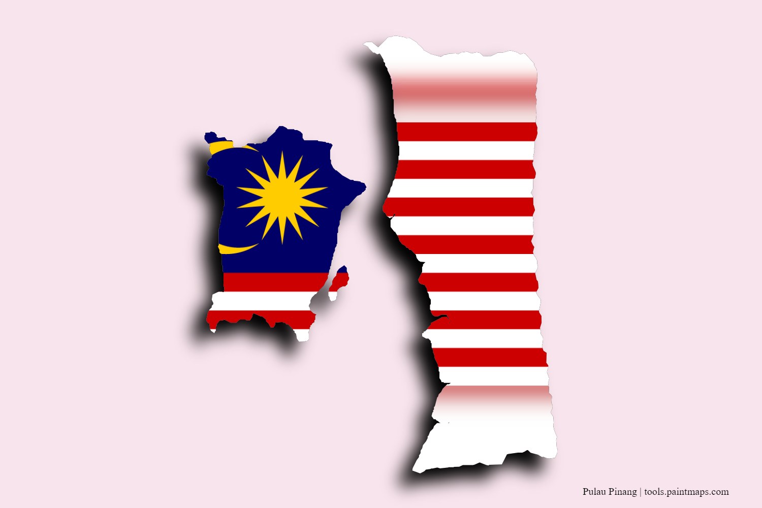 flag map of Penang with 3D shadow effect