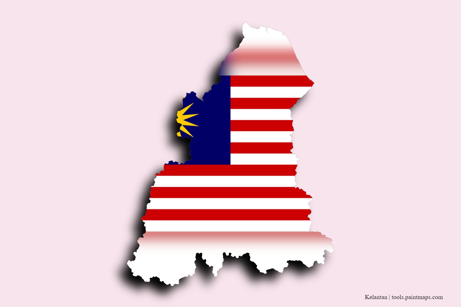 Mapa de la bandera de Kelantan con efecto de sombra 3D