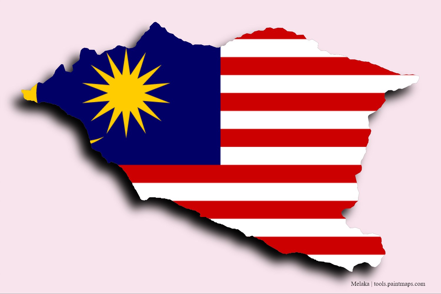 flag map of Melaka with 3D shadow effect