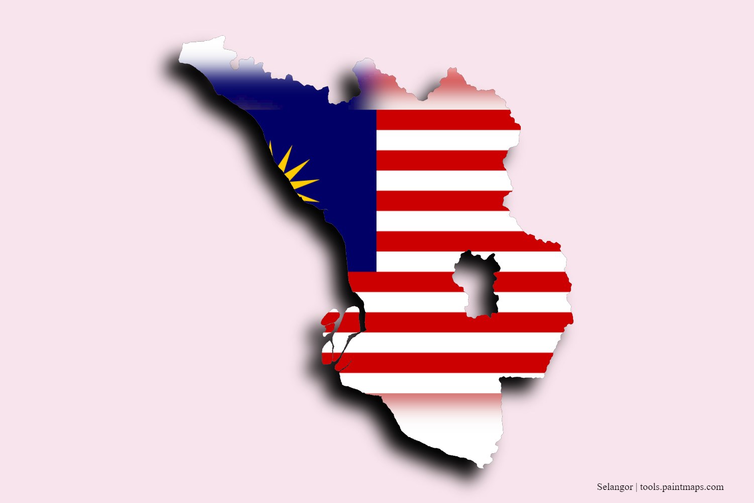 flag map of Selangor with 3D shadow effect