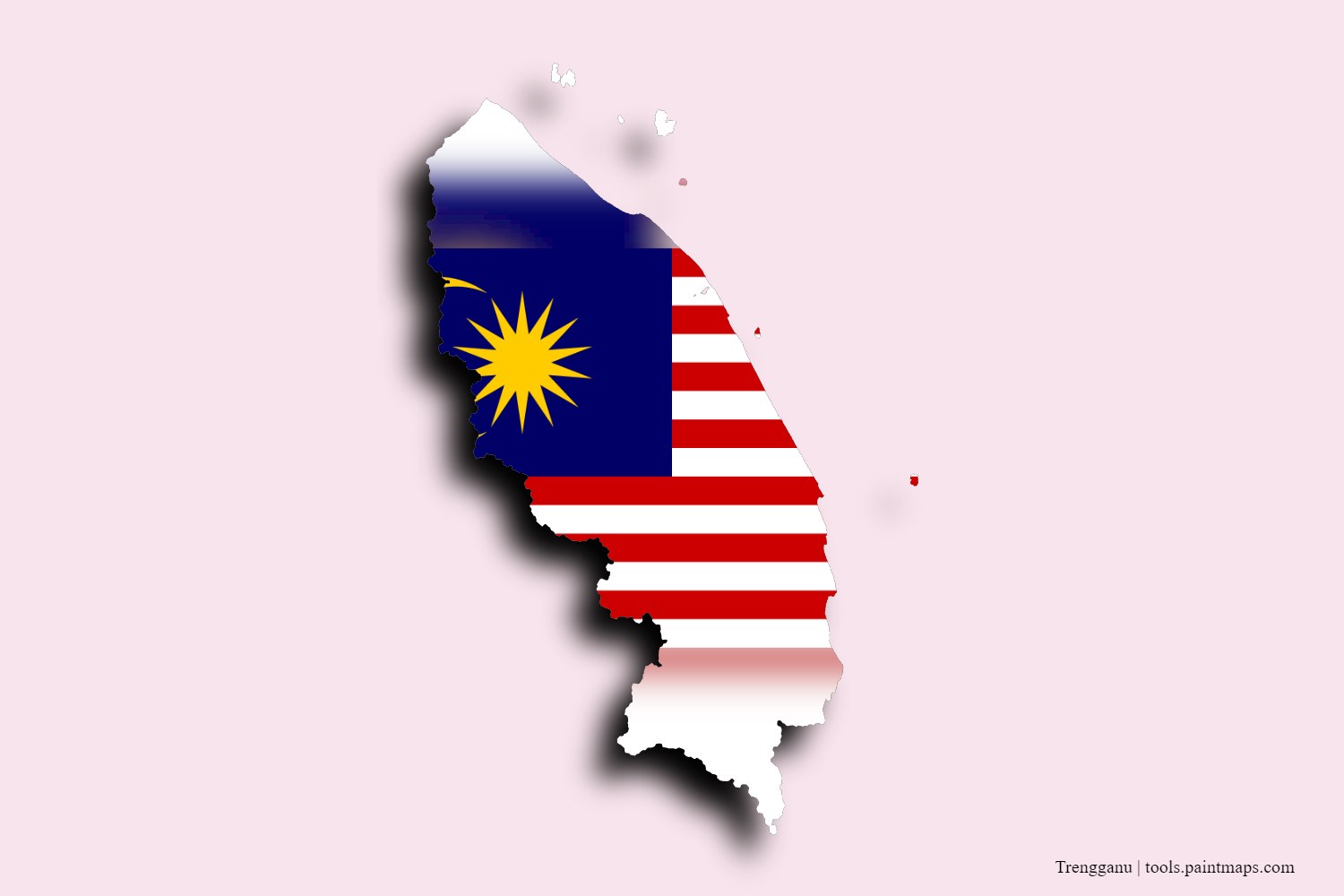 flag map of Trengganu with 3D shadow effect