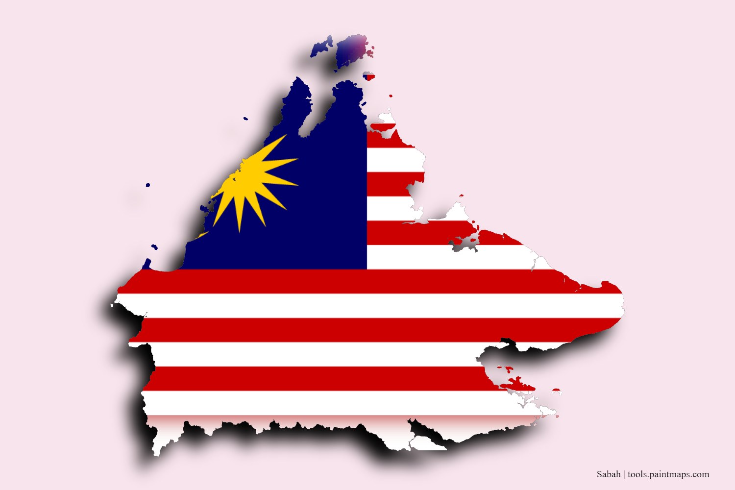 flag map of Sabah with 3D shadow effect