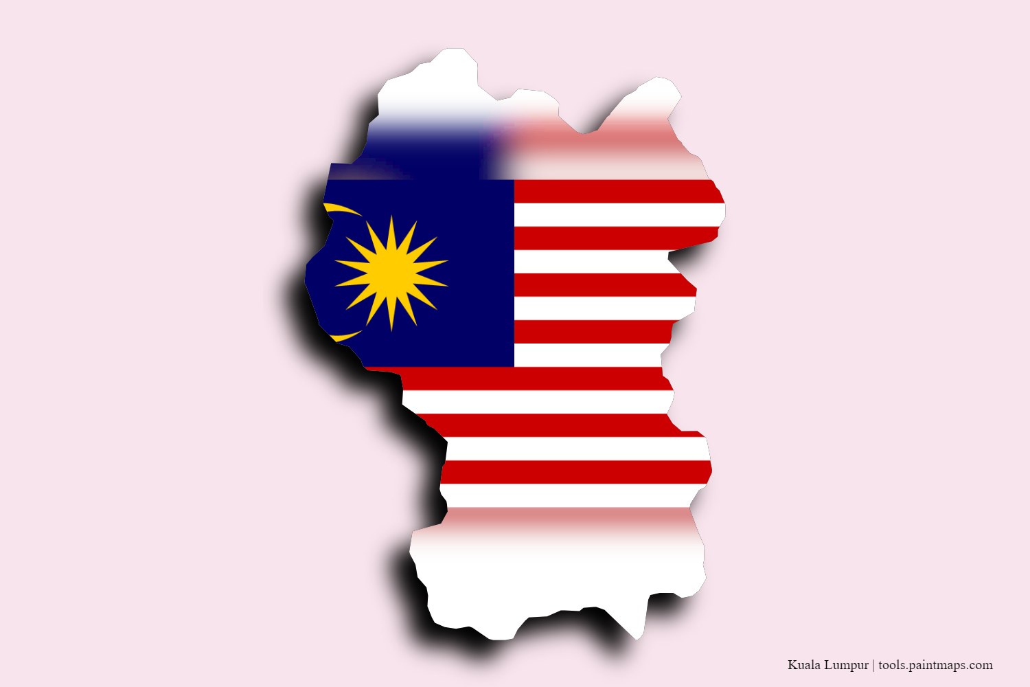 flag map of Kuala Lumpur with 3D shadow effect