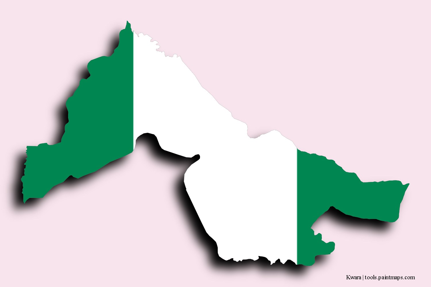 Mapa de la bandera de Kwara con efecto de sombra 3D