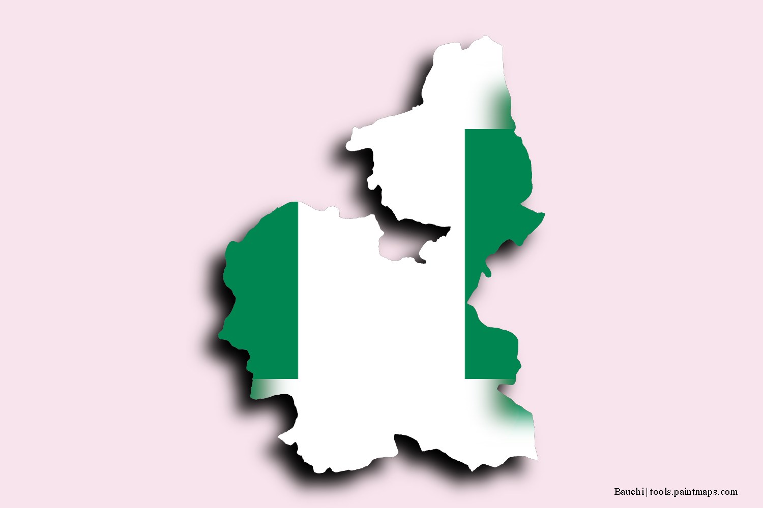 flag map of Bauchi with 3D shadow effect