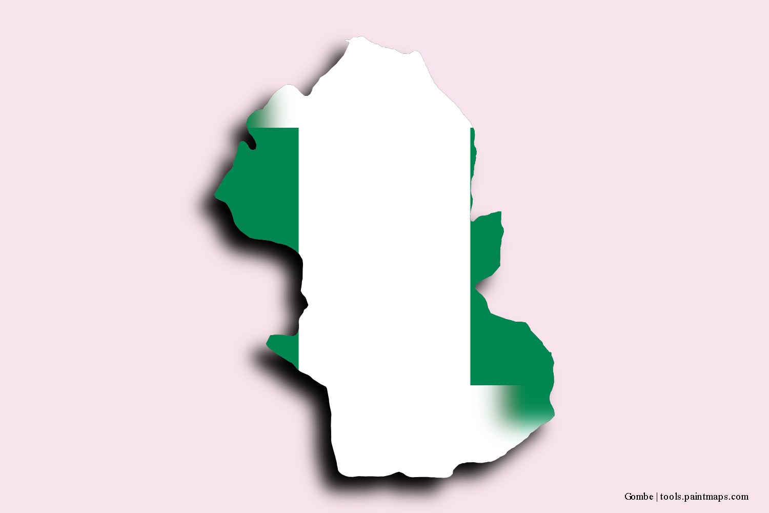 flag map of Gombe with 3D shadow effect