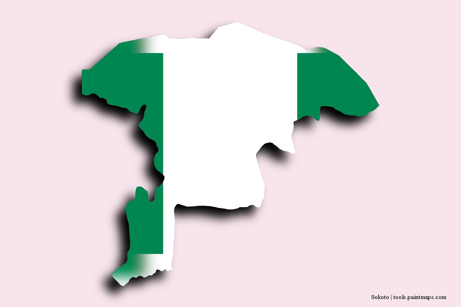 flag map of Sokoto with 3D shadow effect