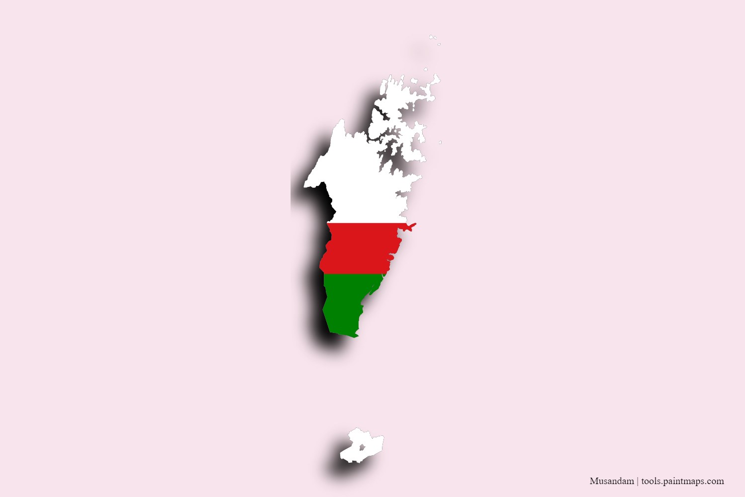 flag map of Musandam with 3D shadow effect