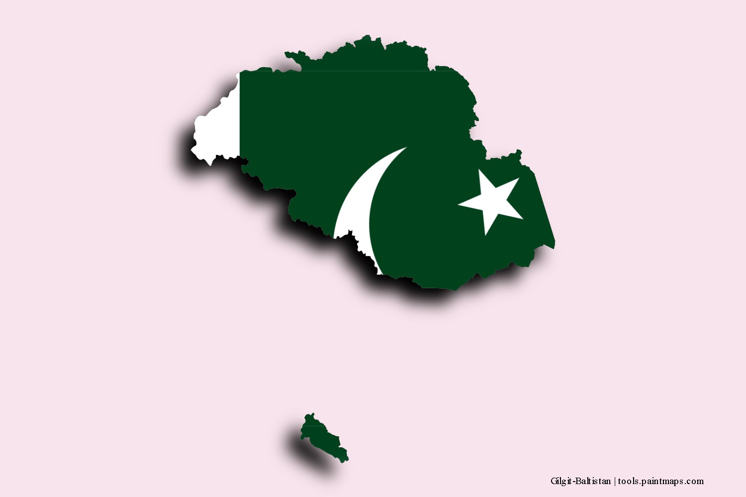 flag map of Gilgit Baltistan with 3D shadow effect