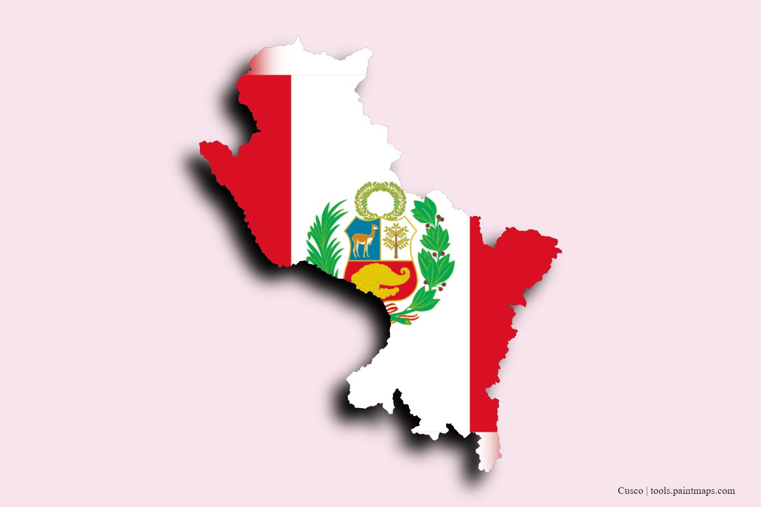 flag map of Cusco with 3D shadow effect