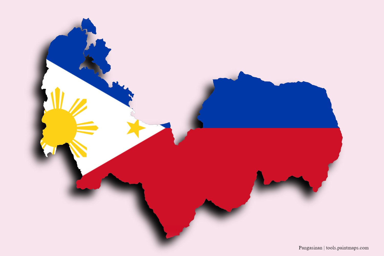 flag map of Pangasinan with 3D shadow effect