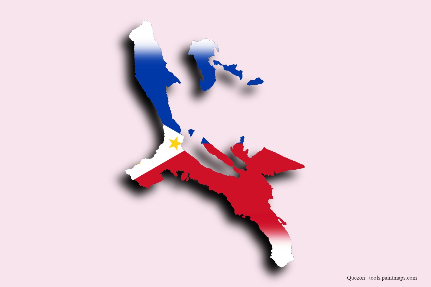 flag map of Quezon with 3D shadow effect