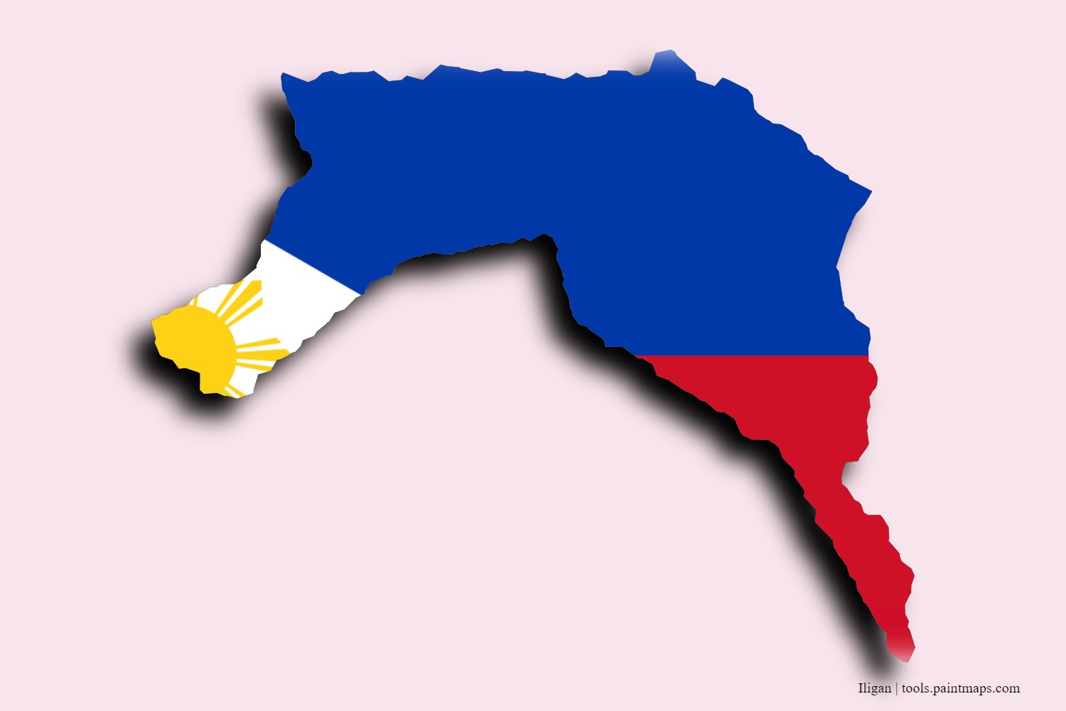 flag map of Northern Mindanao with 3D shadow effect