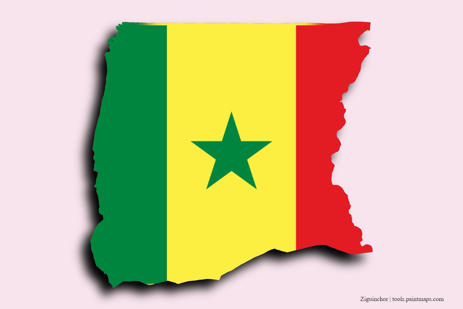 flag map of Ziguinchor with 3D shadow effect